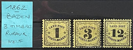 1862 - Deutsche Staaten (Etat Allemand) - 3 Timbres Ruraux De Baden Originaux - MI N°1 Au 3 Neufs - Ungebraucht