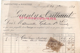 87-LIMOGES- RARE FACTURE 1881- GEANTY & TRILLAUD-MANUFACTURE BONNETERIE- MLLE COLAS ST SAINT LEONARD NOBLAT - Textile & Vestimentaire