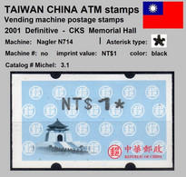 2001 Automatenmarken China Taiwan CKS Memorial Hall MiNr.3.1 Black ATM NT$1 MNH Nagler Kiosk Etiquetas - Distributori