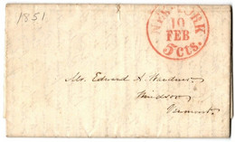 (R89) USA - Cover  Feb1851 - Red Post Mark 5 Cts Rate - New-York Vers Vermont - …-1845 Voorfilatelie