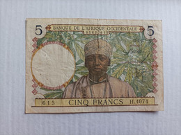 Billete De África Occidental De 5 Francs, Año 1937 - Autres & Non Classés