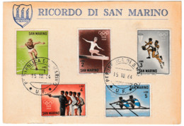 SAN MARINO - CARTONCINO RICORDO - SERIETTA OLIMPIADI - 15.10.64 - Variétés Et Curiosités