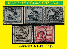 1923+25 (*) BELGIAN CONGO / CONGO BELGE = COB 127+114+124 TELEGRAPH CANCELS THYSVILLE STUDY (x 5 STAMPS) - Telegrams