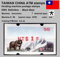 2004 Automatenmarken China Taiwan Black Bear MiNr.5.4 Red Nr.98 ATM NT$1 MNH Innovision Kiosk Etiquetas - Automaten