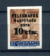 1936.ESPAÑA.BARCELONA.TELEGRAFOS.EDIFIL 9S**.NUEVO SIN FIJASELLOS(MNH).CATALOGO 140€ - Barcelona