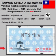 2006 Automatenmarken China Taiwan CKS + Two Red Letters MiNr.12.1 Black ATM NT$1 MNH Nagler Kiosk Etiquetas - Distributori