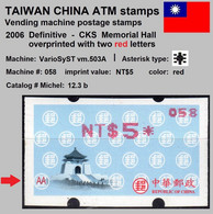 2006 Automatenmarken China Taiwan CKS + Two Red Letters MiNr.12.3 Red Nr.058 ATM NT$5 MNH Variosyst Kiosk Etiquetas - Distributeurs