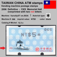 2006 Automatenmarken China Taiwan CKS + Two Red Letters MiNr.12.3 Black Nr.066 ATM NT$5 MNH Variosyst Kiosk Etiquetas - Distributeurs