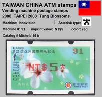 2008 Automatenmarken China Taiwan TAIPEI 2008 Tung Blossoms I / MiNr.16 Red Nr.91 ATM NT$5 Xx Kiosk Etiquetas - Distributori