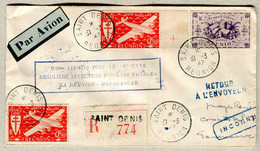 Premiere Liaison Postale REUNION - MADAGASCAR 1947 - Recommandé (Im 305 - 3) - ...-1955 Prefilatelia