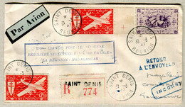 Premiere Liaison Postale REUNION - MADAGASCAR 1947 - Recommandé - ...-1955 Préphilatélie