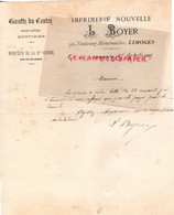 87- LIMOGES -RARE LETTRE 1885- IMPRIMERIE NOUVELLE L. BOYER -GAZETTE DU CENTRE POLITIQUE-50 FAUBOURG MONTMAILLER - Imprimerie & Papeterie