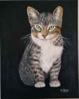 TABLEAU CHAT CHATON Peinture Acrylique Sur Toile Signé N.Petry - Acryl