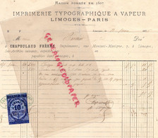 87- LIMOGES -RARE FACTURE 1876- IMPRIMERIE TYPOGRAPHIQUE A VAPEUR PARIS-CHAPOULAUD FRERES - Imprenta & Papelería