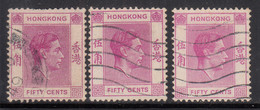 50c X 3 Diff., Purple Shade Varities, Hong Kong Used 1938 -1952, - Used Stamps
