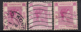 50c X 3 Diff., Purple Shade Varities, Hong Kong Used 1938 -1952, - Used Stamps