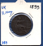 GREAT BRITAIN - 1/2 Penny  1899 -  See Photos -  Km 789 - C. 1/2 Penny