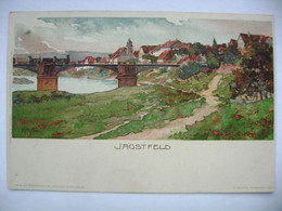 Velten’s Künstlerpostkarte No. 262, Karl Mutter: Jagstfeld - Stadt, Fluss, Brücke, Eisenbahn, Zug (Ernest Nister Lith.) - Mutter, K.