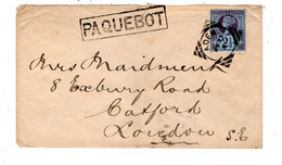 1897 , 2 1/2  P. Clear Canc. " ADEN " Besides Boxed  " PAQUEBOT" ,cover To London - Covers & Documents