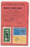 FRANCE - Carte De Pêche Union Des Pêcheurs Du Gard - Fiscaux Taxe Piscicole Type Daussy 1978 - Ordinaire + Supplément - Lettres & Documents