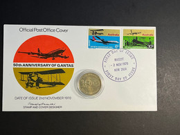 (4 N 13 A) Australia - $ 1.00 Coin Centenary Of QANTAS 2020 / Qantas 50th Anniversary FDC 1970 + 2 QANTAS FDC - Dollar