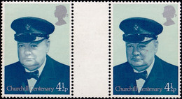 FAMOUS PEOPLE- WINSTON CHURCHILL- CENTENARY- GUTTER PAIR-VARIETY-1-MNH-H2-20 - Sir Winston Churchill