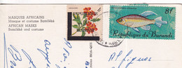 Fish + Flower Two Stamps Burundi Over Postcard - Cartas