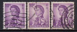 10c  X 3 Diff., Varitites, Hong Kong Used 1962 -1973, (SG107, 107a, 107ab) - Used Stamps