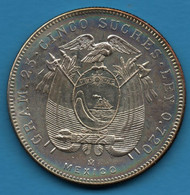 ECUADOR 5 SUCRES 1943 KM# 79 Argent 720‰ Silver GRAM . 25 · CINCO SUCRES · LEY 0.720 - Ecuador