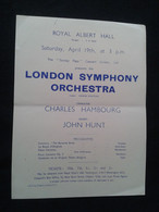 JOHN HUNT PIANISTE PIANO KLAVIER PIANIST CHARLES HAMBOURG CONDUCTOR DIRIGENT LSO CONCERT FLYER HANDBILL - Programme