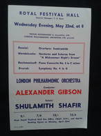 SHULAMITH SHAFIR PIANISTE PIANO KLAVIER PIANIST ALEXANDER GIBSON CONDUCTOR DIRIGENT CONCERT FLYER HANDBILL - Programme