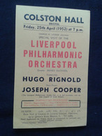 JOSEPH COOPER PIANISTE PIANO KLAVIER PIANIST HUGO RIGNOLD CONDUCTOR DIRIGENT CONCERT FLYER HANDBILL - Programme