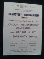 SHULAMITH SHAFIR PIANISTE PIANO KLAVIER PIANIST GEORGE HURST CONDUCTOR DIRIGENT CONCERT FLYER HANDBILL - Programme