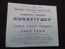 KUSEVITSKY TENOR JACK LEON CONDUCTOR DIRIGENT CONCERT FLYER HANDBILL - Programme