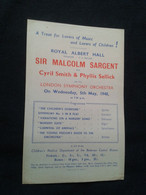 CYRIL SMITH PHYLLIS SELLICK PIANISTE KLAVIER PIANIST SIR MALCOLM SARGENT CONDUCTOR DIRIGENT LSO CONCERT FLYER HANDBILL - Programme