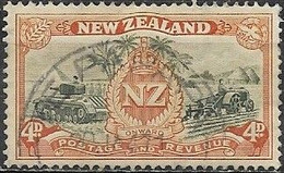 NEW ZEALAND 1946 Peace Issue - 4d. Army Badge, Tank And Plough FU - Gebruikt