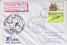 British Antarctic Terr. (BAT)cover Netherlands Antarctic Progr. Diho Yerseke 3 Signatures Ca Faraday1 JA 1991  (NL203) - Storia Postale