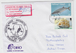 British Antarctic Terr. (BAT)cover+letter Netherlands Ant. Progr. Diho Yerseke 3 Signatures Ca Faraday 28 JA 1991(NL203) - Briefe U. Dokumente