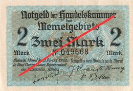 Notgeld Geldschein Note 2 Zwei Mark 1922 Memel Klaipeda Handelskammer Memelgebiet Memelland Haff Kurische Nehrung - Litouwen