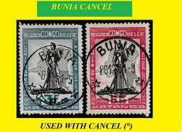 1941 (°) BUTA BELGIAN CONGO / CONGO BELGE CANCEL STUDY [4] COB 298+299 = TWO ALEGORY STAMPS WITH ROUND CANCEL - Varietà E Curiosità