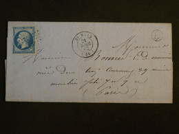 BL18  FRANCE  BELLE  LETTRE 1862 ST BLIS    A PARIS+N°14  +AFF. INTERESSANT - 1853-1860 Napoleone III