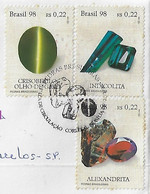 Brazil 2000 Cover With Complete Set And Commemorative Cancel Brazilian Stone Alexandrite Indicolite Chrysoberyl Mineral - Minéraux