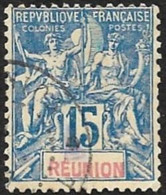 REUNION   1892  - YT 37 Papier Quadrillé - Sage - Oblitéré - Oblitérés