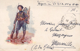 TRES BELLE CARTE ILLUSTRATEUR MARCO / SOLDAT HARNACHE / COURRIER SERGENT 6 E BCA 3 E COMPAGNIE / TRESOR 190 / 1917 - Uniformi