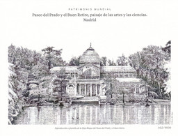 2022- Prueba - Reproducción A Plumilla, ED. 5576 Patrimonio Mundial. Paseo Del Prado Y El Buen Retiro, Paisaje De Las Ar - Essais & Réimpressions