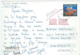 Singapore Postcard Via Macedonia 1997 - Stamp : 1994 Life In The Coral Reef,Fauna/Marine Life/Corals - Singapore (1959-...)