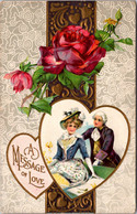 Valentine's Day A Message Of Love With Roses And Victorian Couple - Saint-Valentin
