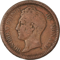 Monnaie, Monaco, Honore V, Decime, 1838, Monaco, TB, Cuivre, Gadoury:105 - 1819-1922 Honoré V, Charles III, Albert I