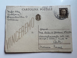 ITALY WWII 1943 Sent From LUBIANA To ARBE (RAB) Postal Stationery (No 1898) - Ljubljana