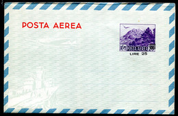 Z3513 SAN MARINO 1951 Aerogramma PROVVISORI Lire 25 Su 20 Viola (Filagrano A5), NUOVO, Ottime Condizioni - Postal Stationery